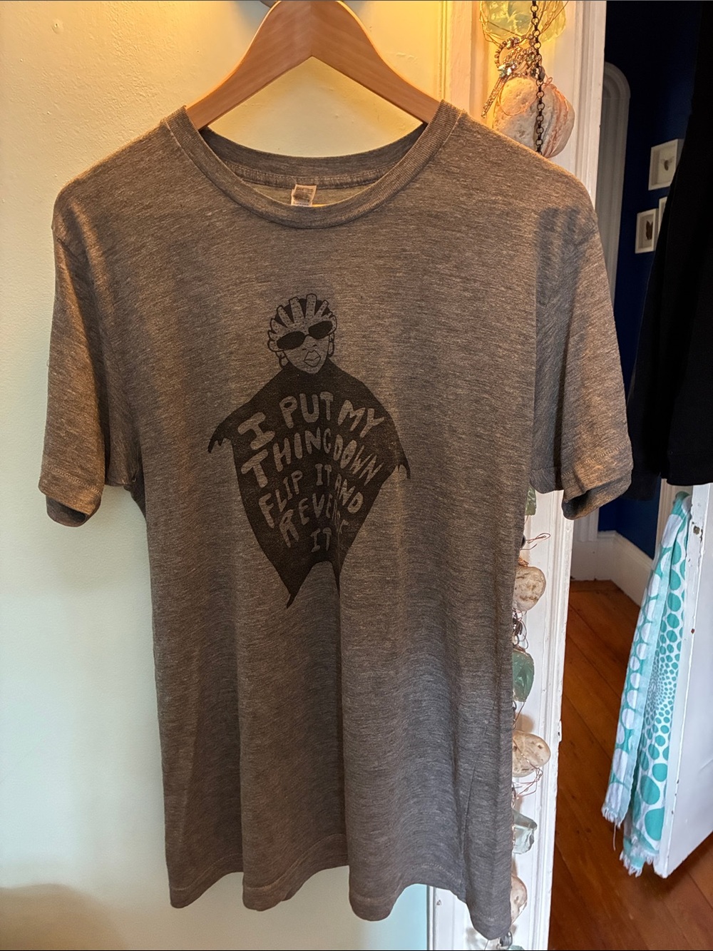American Apparel Gray Graphic Short Sleeve Tee. Missy Elliott in garment